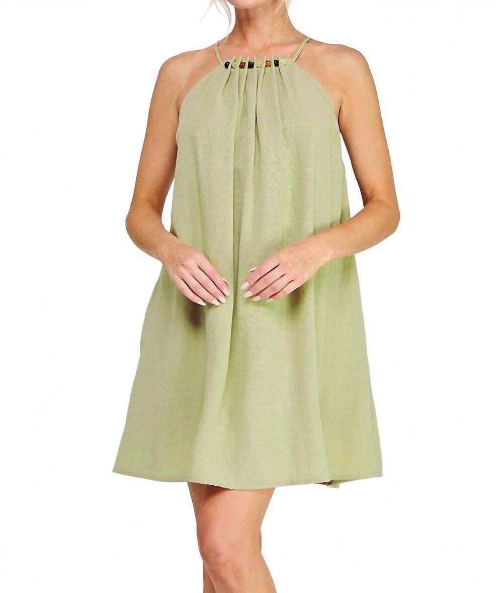 NEW ALLIE ROSE linen bead trim mini dress in sage